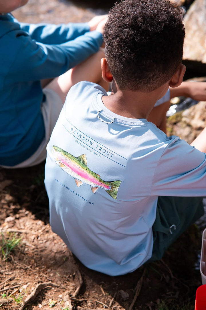 RAINBOW TROUT ARONA BLUE KIDS PRO PERFORMANCE LONG SLEEVE TEE