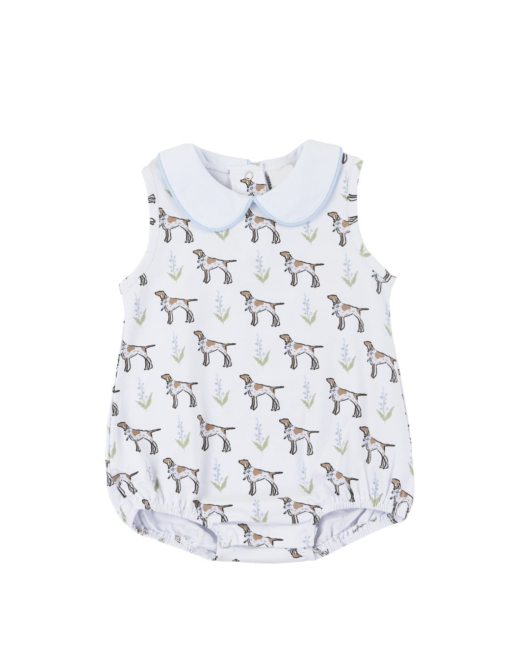 Baby romper with dog pattern on a white background