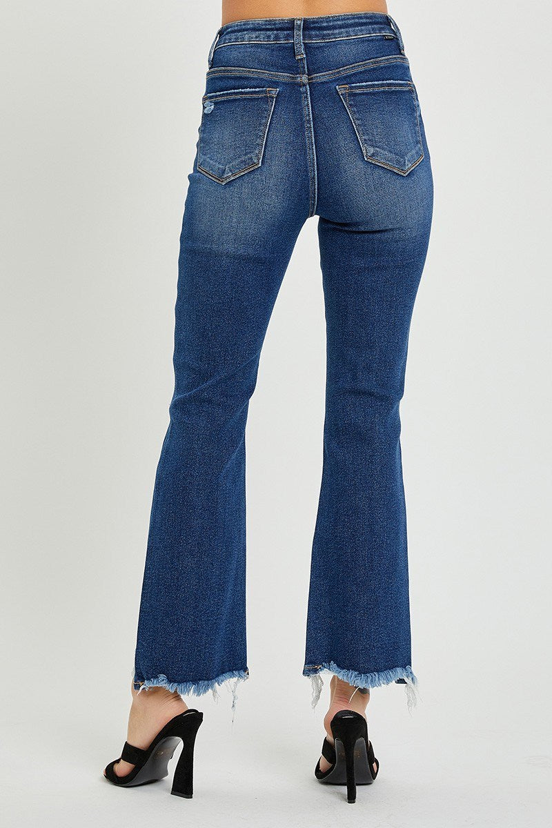 DARK HIGH RISE CROP FLARE JEANS