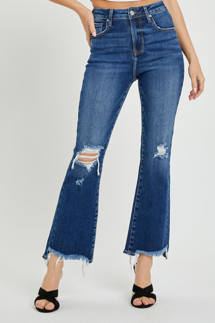 DARK HIGH RISE CROP FLARE JEANS