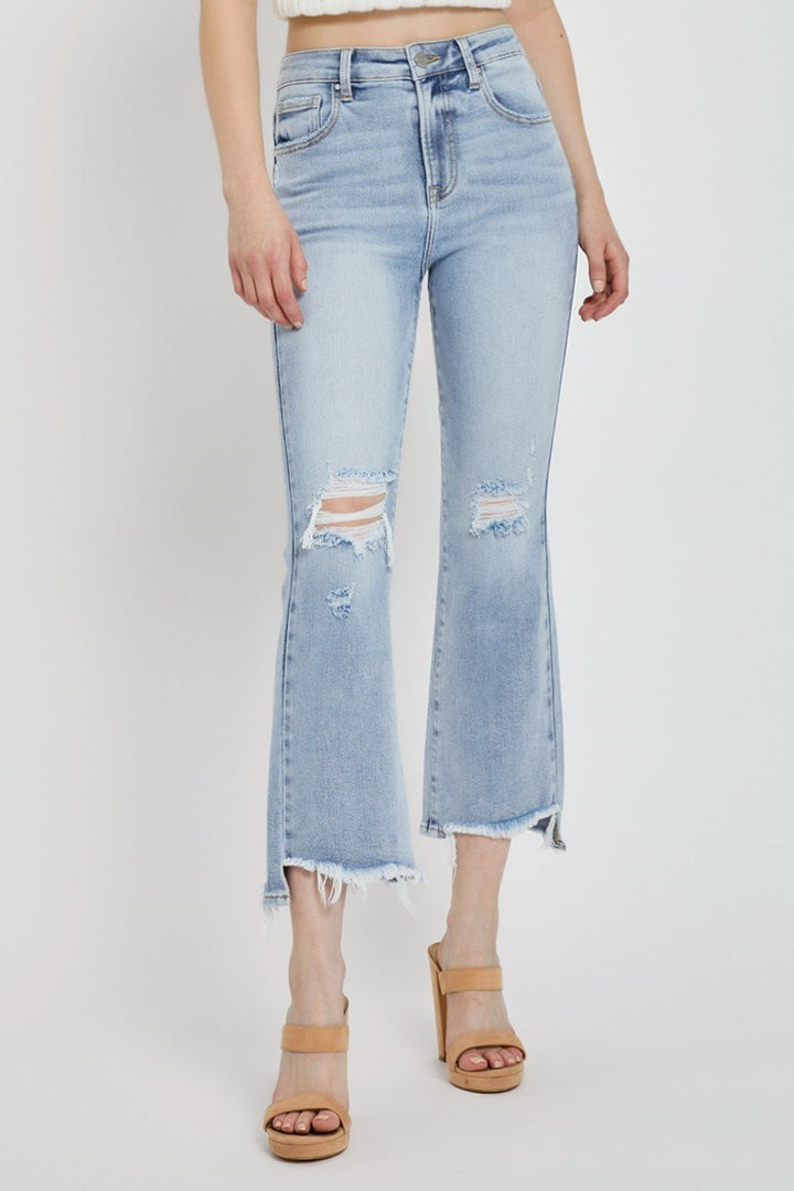 LIGHT HIGH RISE CROP FLARE JEANS