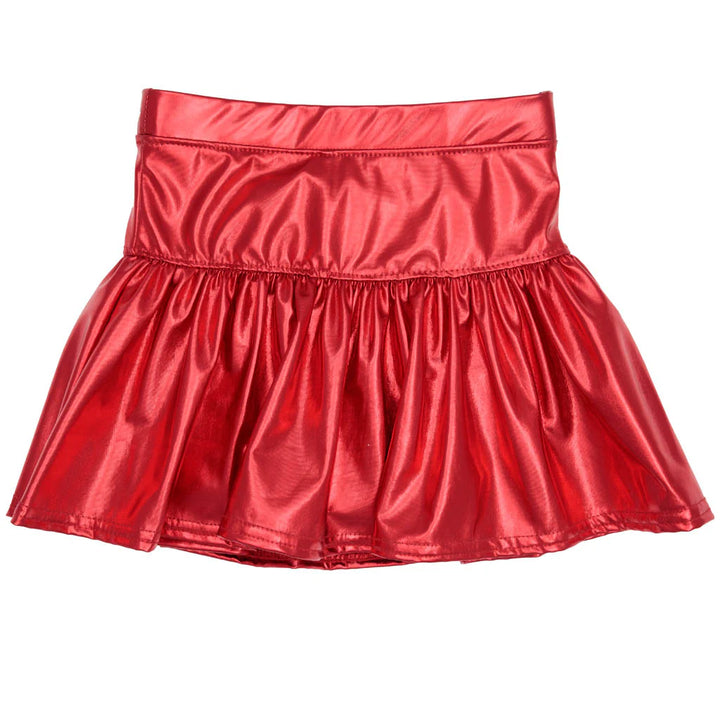 RED SHIMMER GATHERED METALLIC SKORT