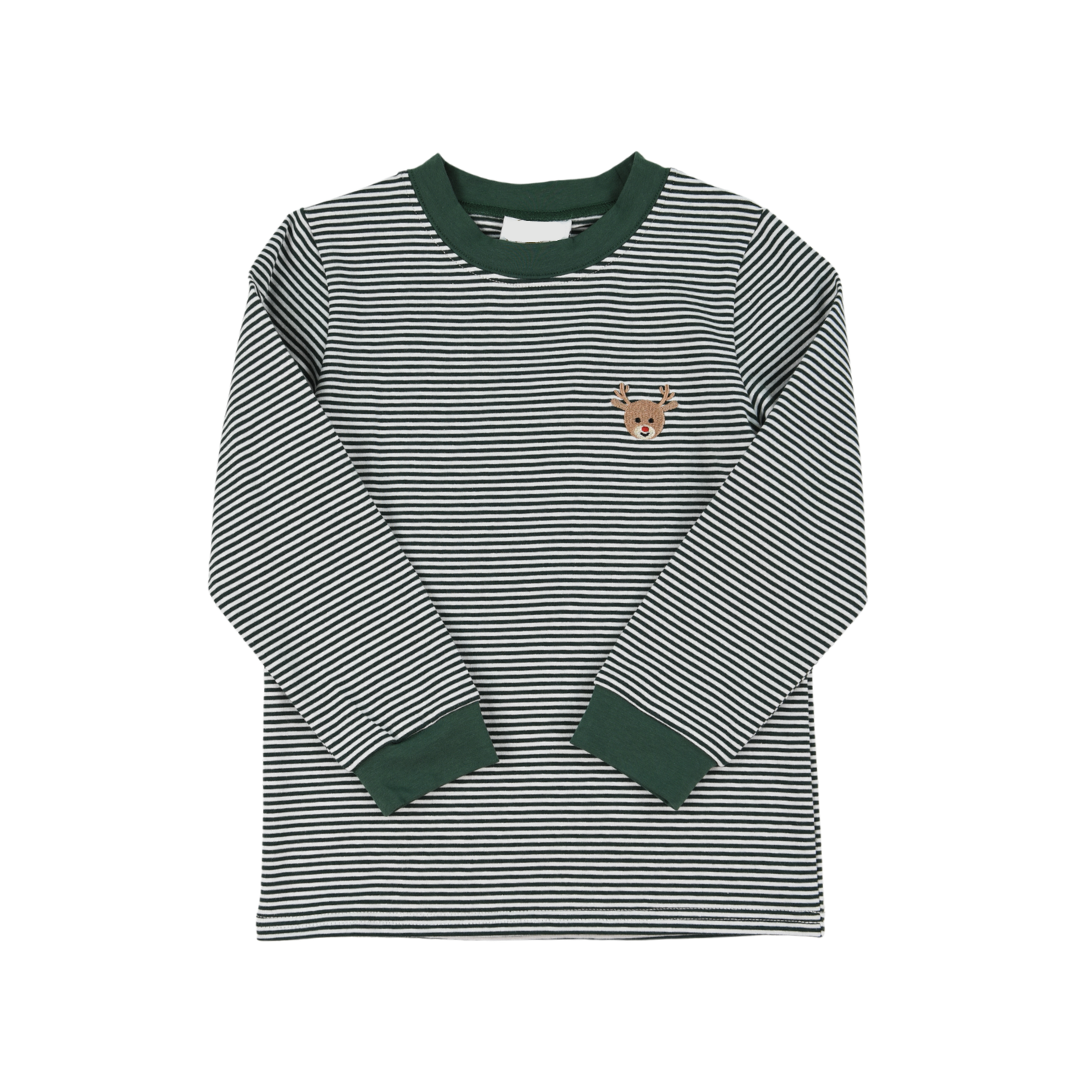 REINDEER GREEN STRIPE CREW CUFF LONG SLEEVE TEE