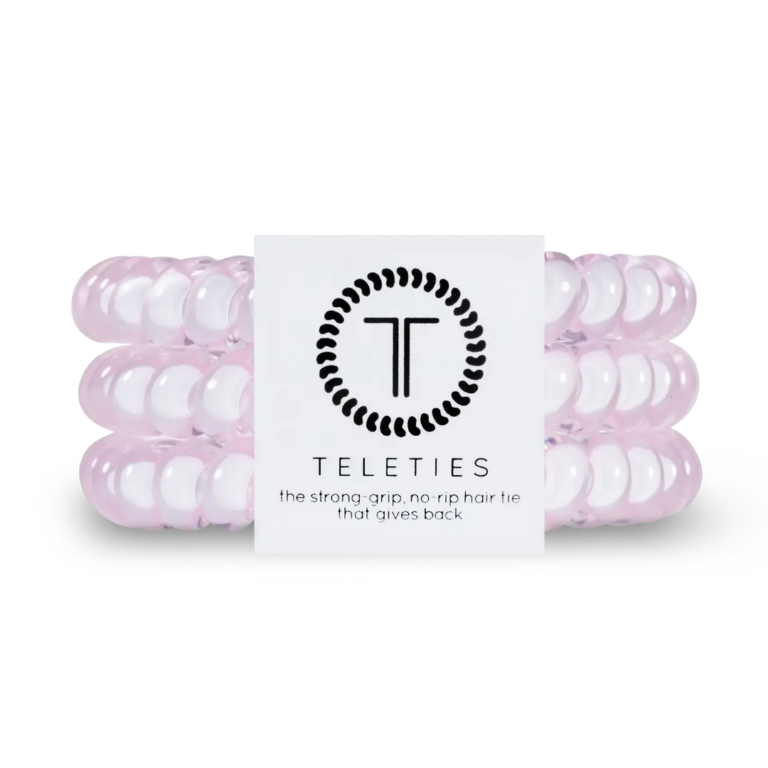 TELETIES rose water pink translucent coil hair ties set strong grip no crease spiral hair accessories