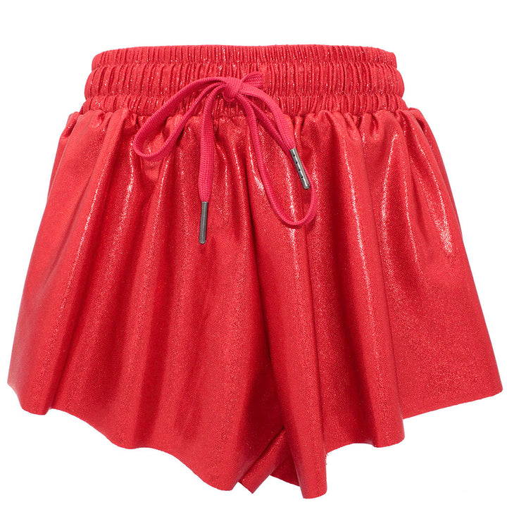 Red shorts with a drawstring on a white background