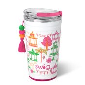 Swig Life carousel print insulated stainless steel tumbler with pink lid and tassel charm | Walker Boutique