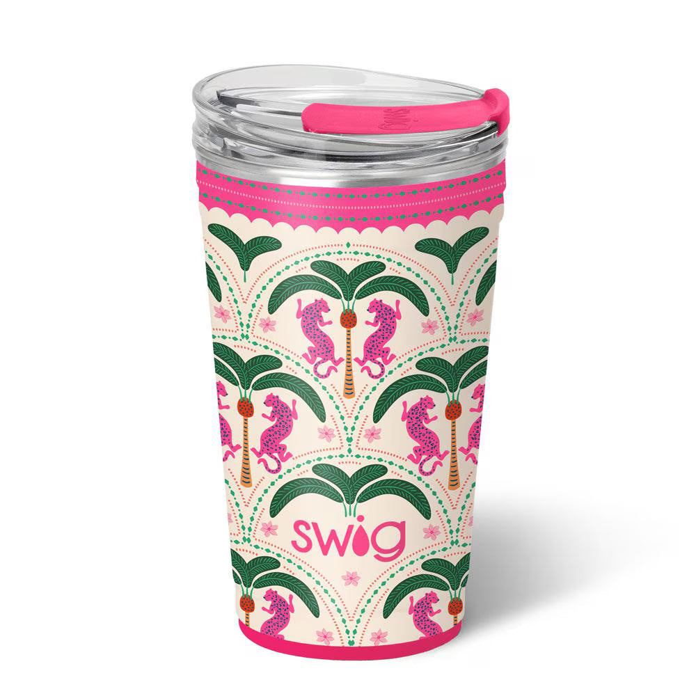Yellow Swig tumbler with golf ball textured surface, green lid and base, insulated drink cup | Walker Boutique