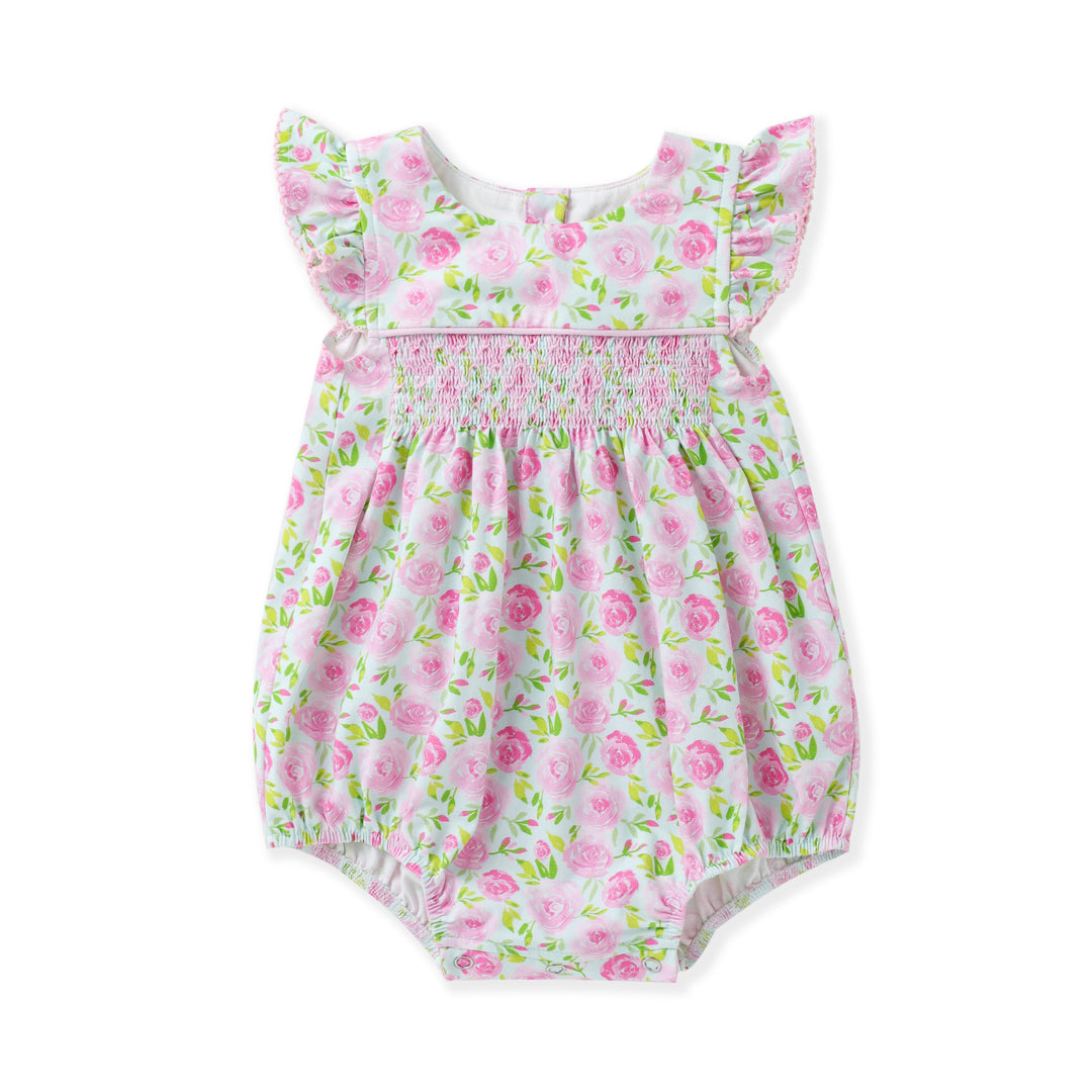 Floral baby romper on a white background