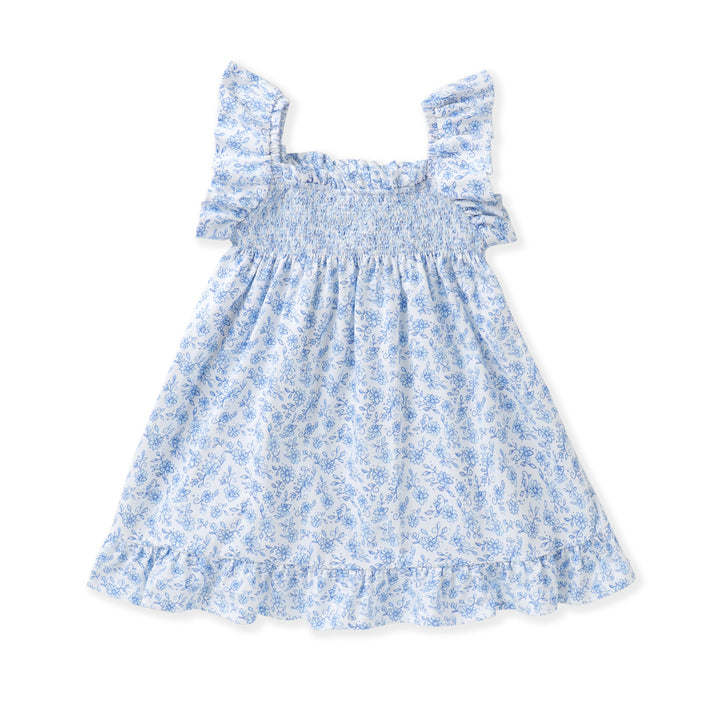 Blue floral dress on a white background