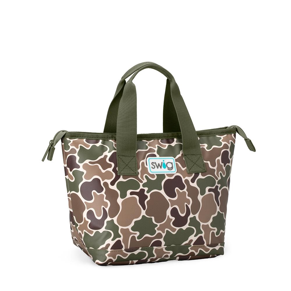 Swig Life camouflage insulated lunch tote with green handles | Walker Boutique