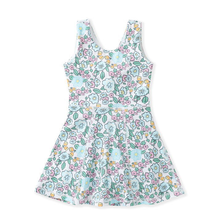 FLORAL PRINT WITH AQUA DETAIL SLEEVELESS WITH CRISSCROSS BACK