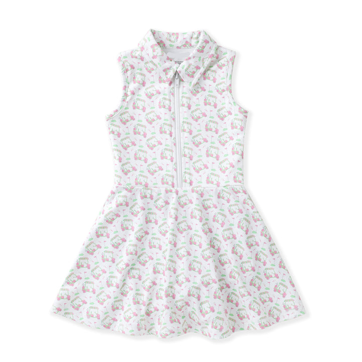 Golf cart patterned sleeveless dress on a white background