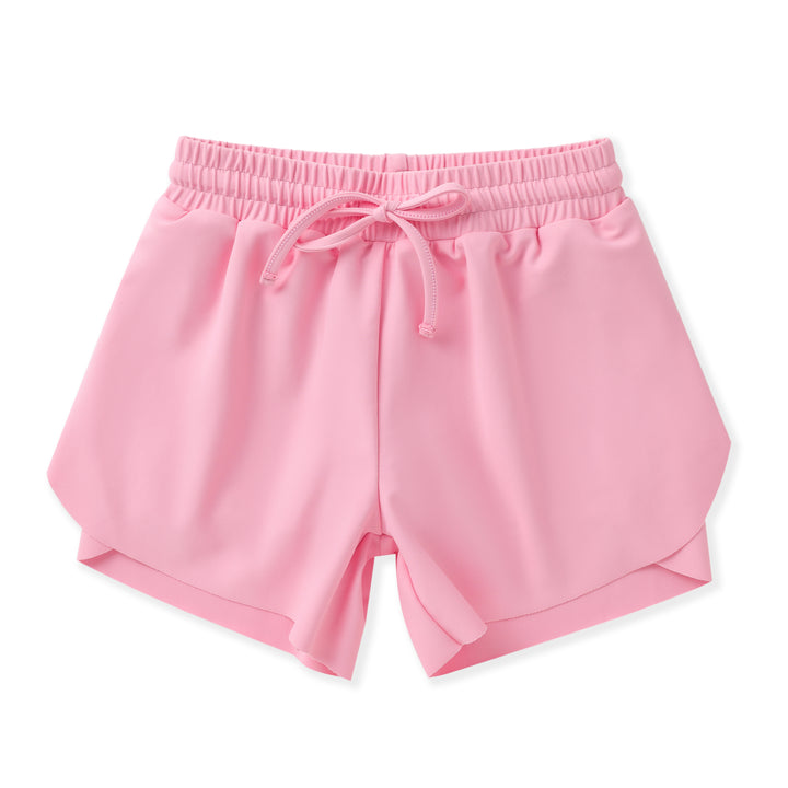 Soft pink butterfly-style shorts
Flowy outer layer with comfortable inner short on white background