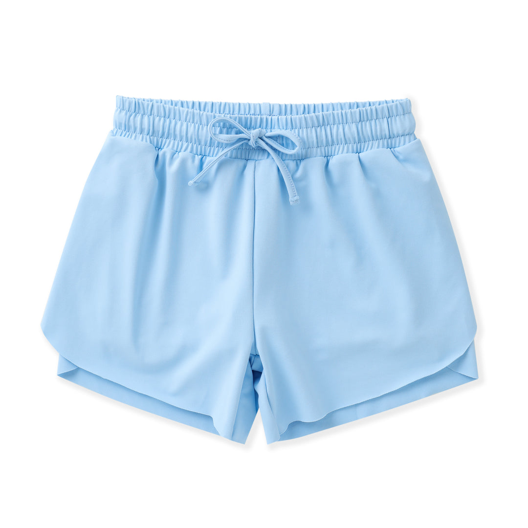 Soft blue butterfly-style shorts
Flowy outer layer with comfortable inner short on white background 