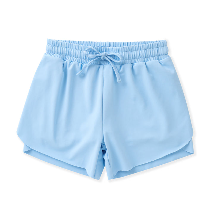 Soft blue butterfly-style shorts
Flowy outer layer with comfortable inner short on white background 