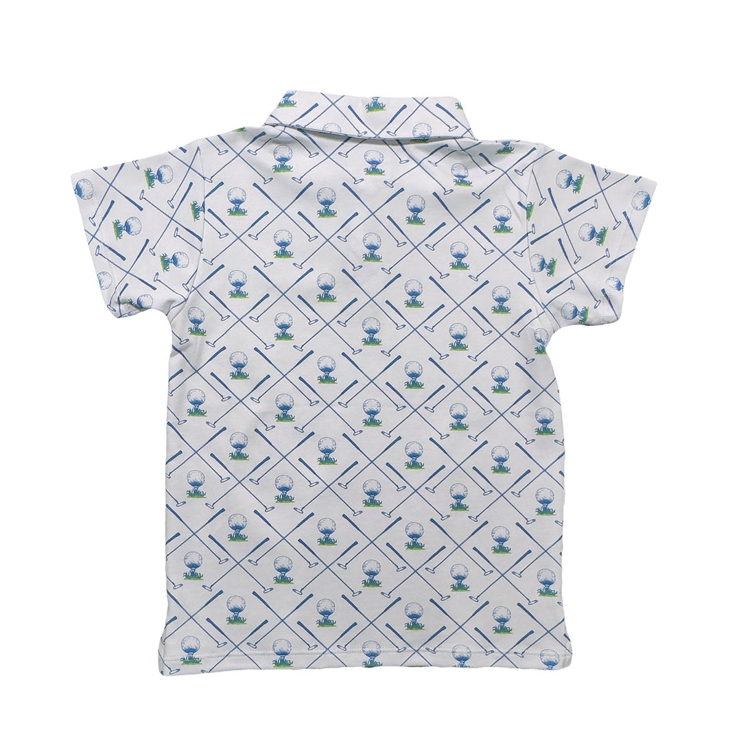 WHITE GOLF PRINT SIGNATURE POLO