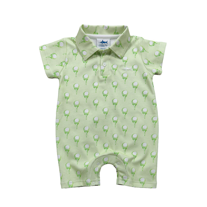 GREEN GOLF PRINT POLO ROMPER