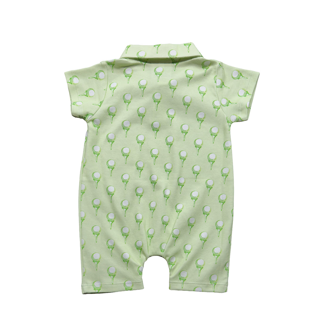 GREEN GOLF PRINT POLO ROMPER