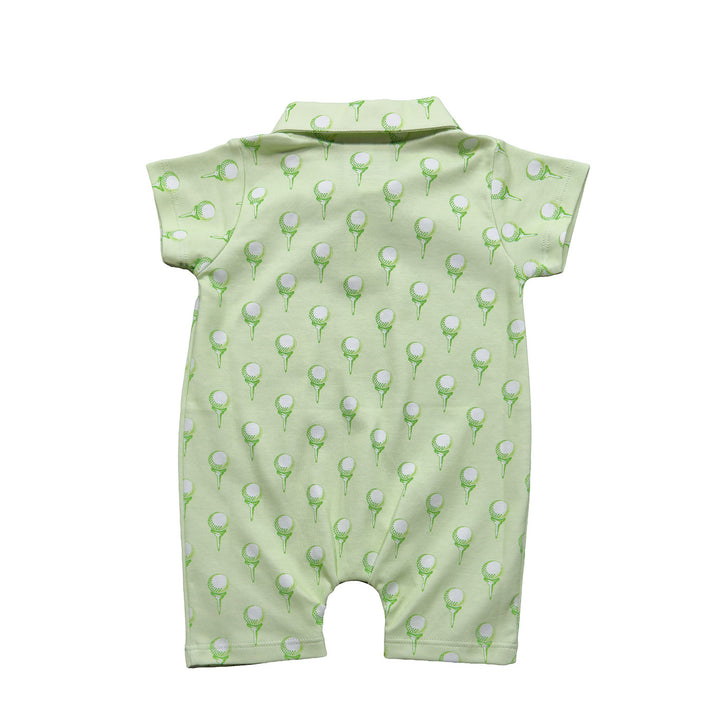 GREEN GOLF PRINT POLO ROMPER