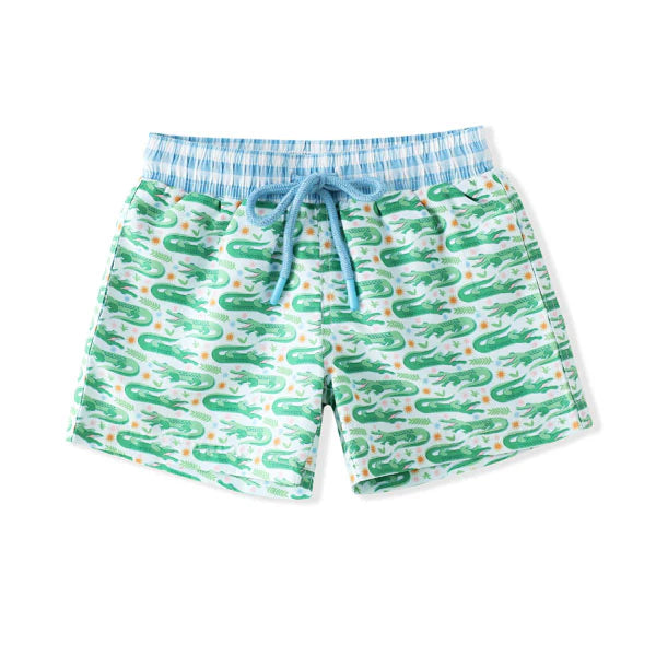 GINGHAM GATOR BOYS SWIM TRUNKS