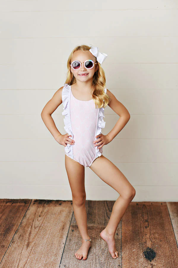 PRETTY PINK BOWS RUFFLED SWIMSUIT