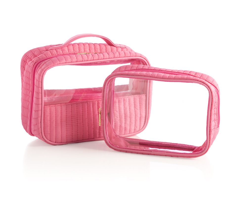 PINK EZRA CLEAR COSMETIC CASES, SET OF 2