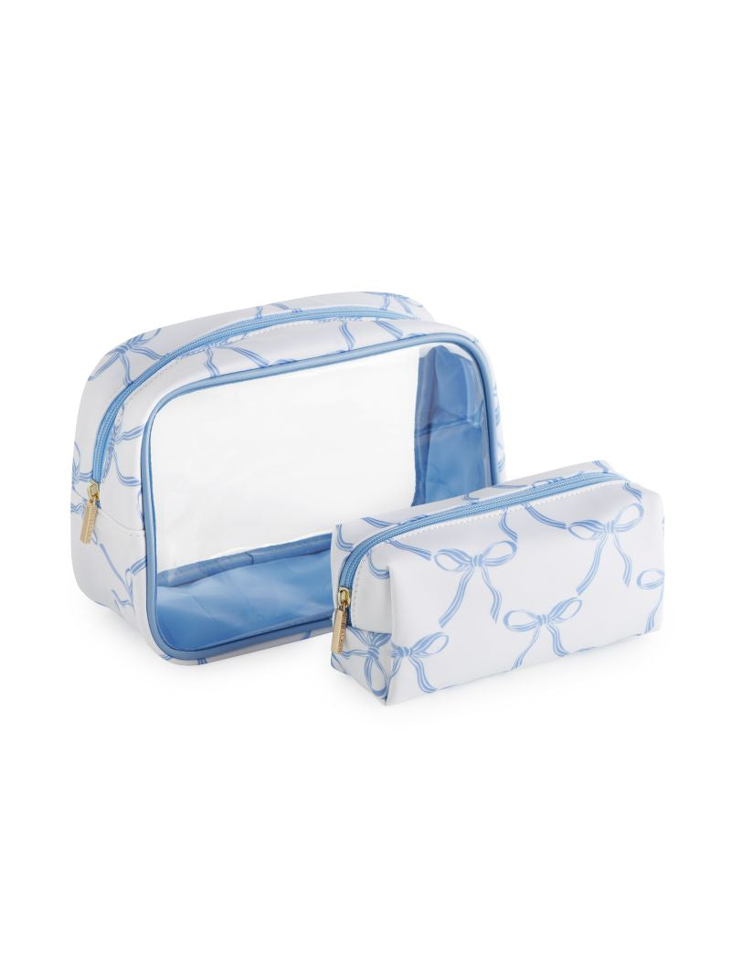 WHITE BOW SET OF 2 COSMETIC CASES