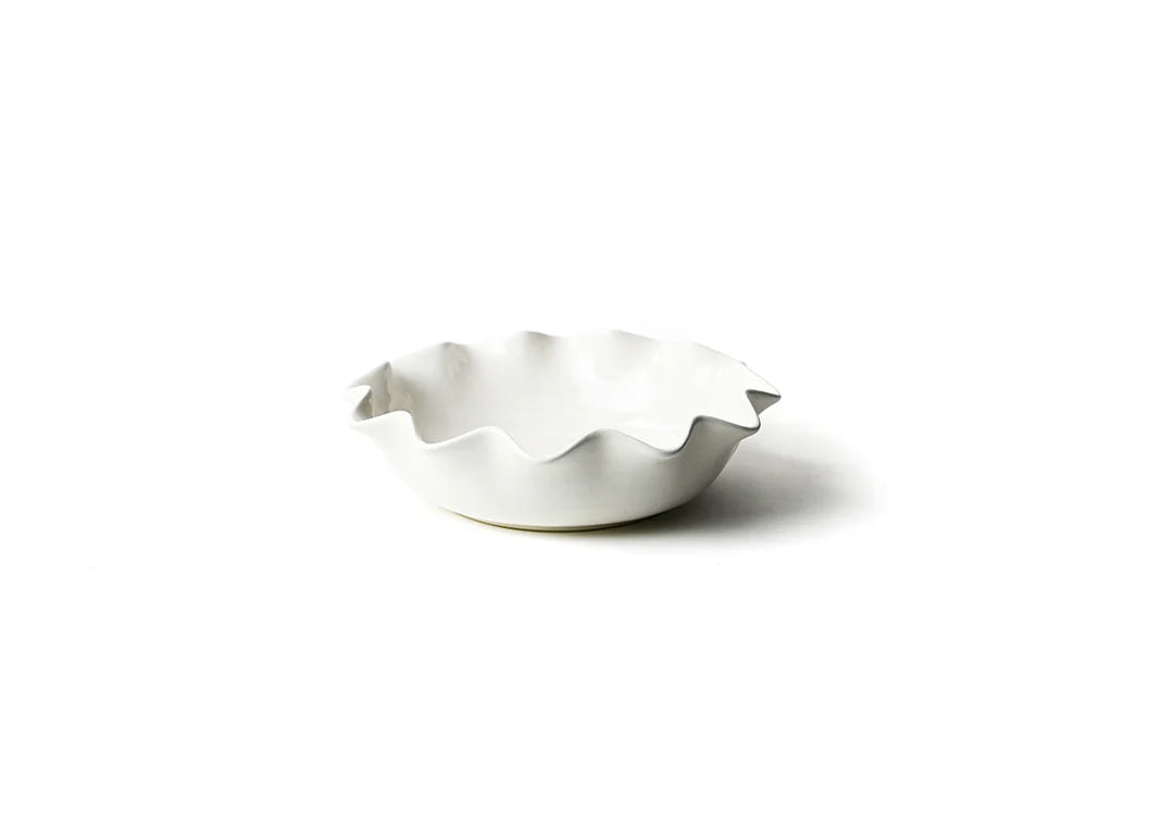 WHITE SCALLOP ROUND DISH ON WHITE BACKGROUND