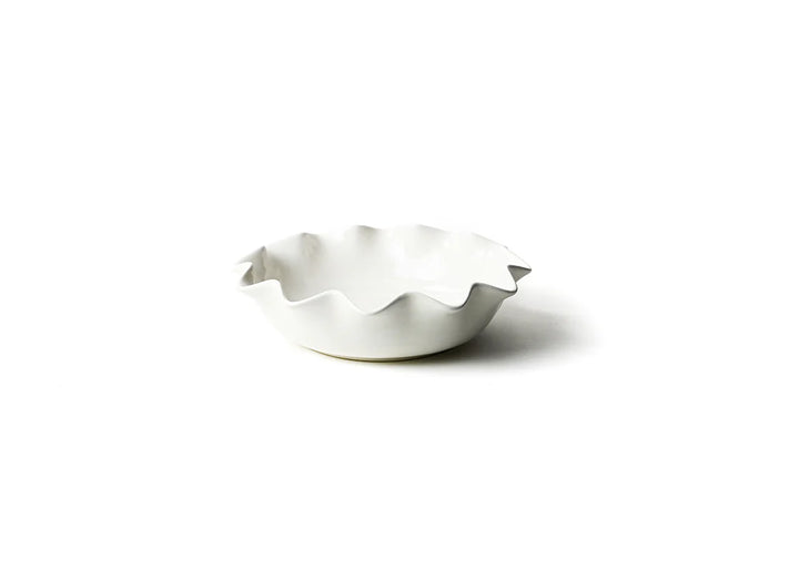 WHITE SCALLOP ROUND DISH ON WHITE BACKGROUND