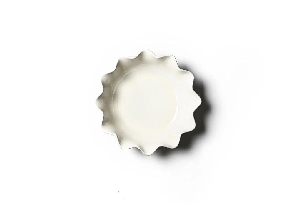 WHITE SCALLOP ROUND DISH ON WHITE BACKGROUND