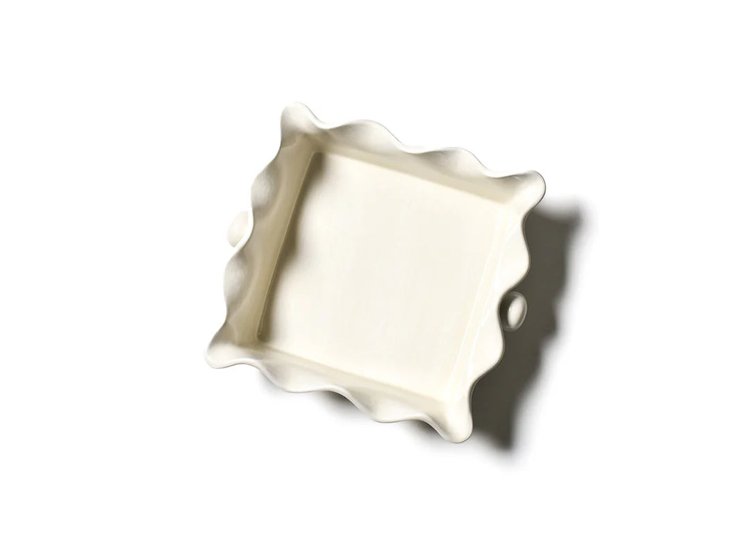 INTERIOR VIEW CREAM SCALLOPED EDGE CASSEROLE DISH