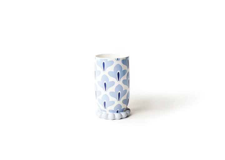 WIHITE VASE WITH BLUE IRIS PAINTED ALL OVER