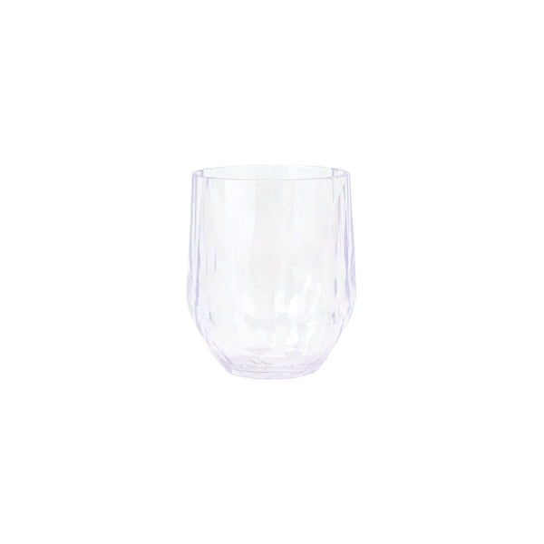 Clear glass tumbler on a white background