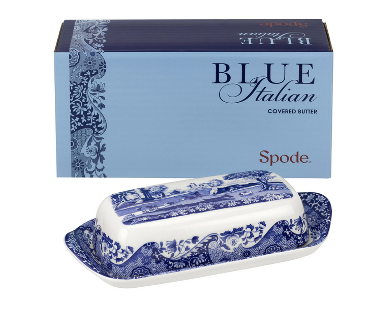 GODBEE/BROWN: BLUE ITALIAN COVERED BUTTER DISH