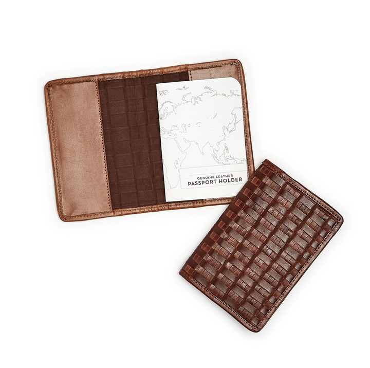 CHESTNUT WOVEN LEATHER PASSPORT COVER