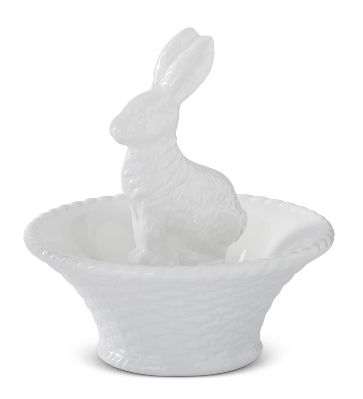 WHITE BUNNY IN BASKET BOWL
