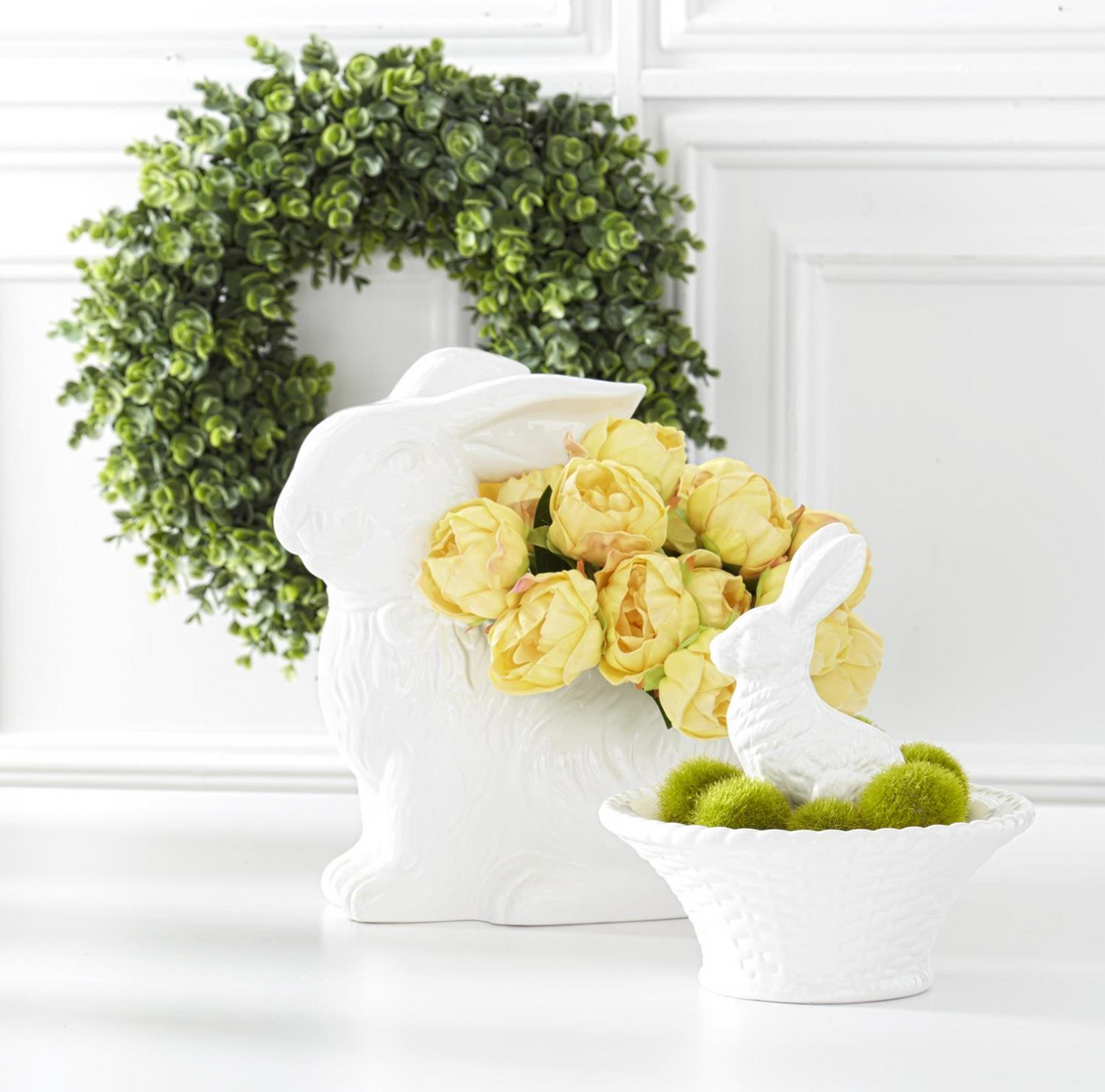 WHITE BUNNY IN BASKET BOWL