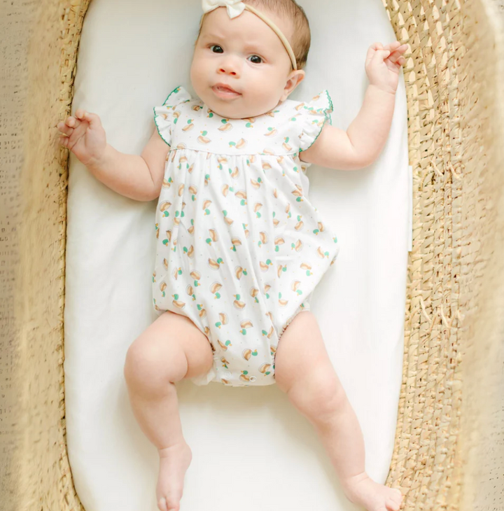 Mini Mallard Print Baby Girls Flutter Bubble Romper – Classic Mallard Duck Outfit
