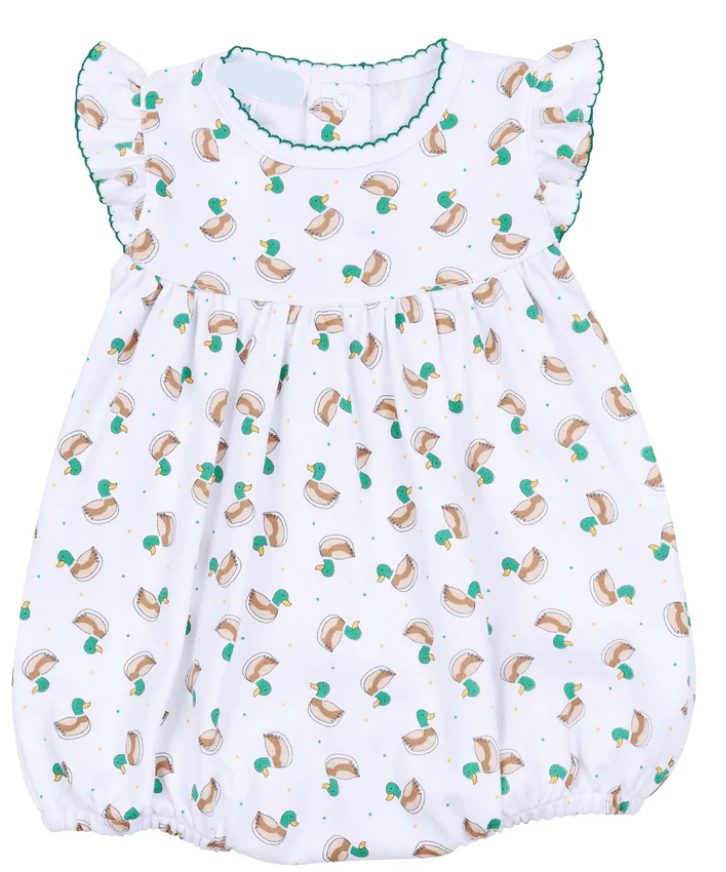 Mini Mallard Print Flutters Bubble – Baby Girl Mallard Duck Romper Outfit