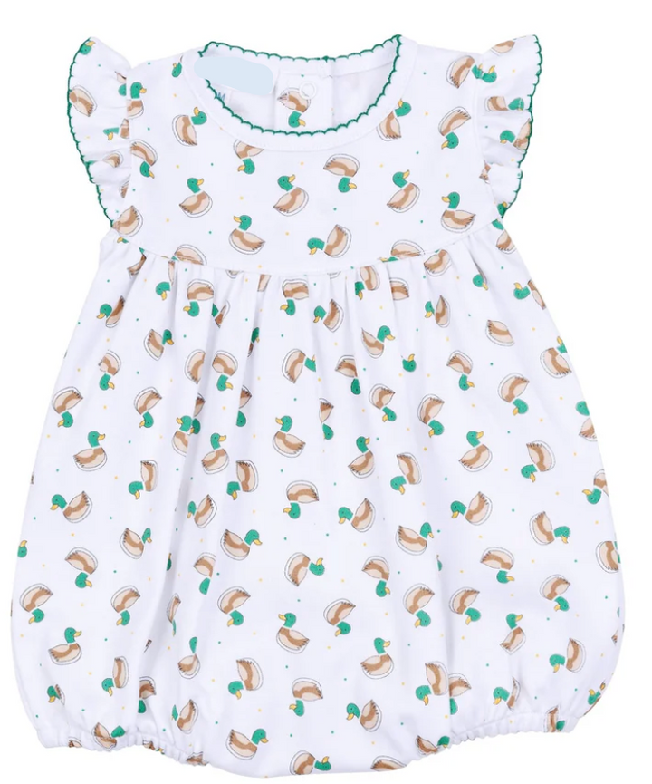 Mini Mallard Print Flutters Bubble – Baby Girl Mallard Duck Romper Outfit