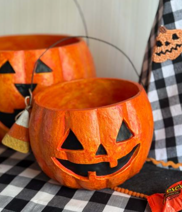JACK-O-LANTERN PAPER MACHE TREAT BUCKET
