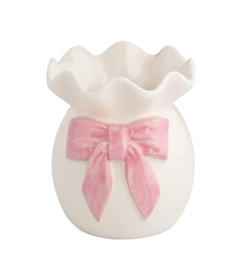 Big Bow Ruffle Bud Vase – Elegant Glass Vase with Bow Accent for Home Décor | Walker Boutique