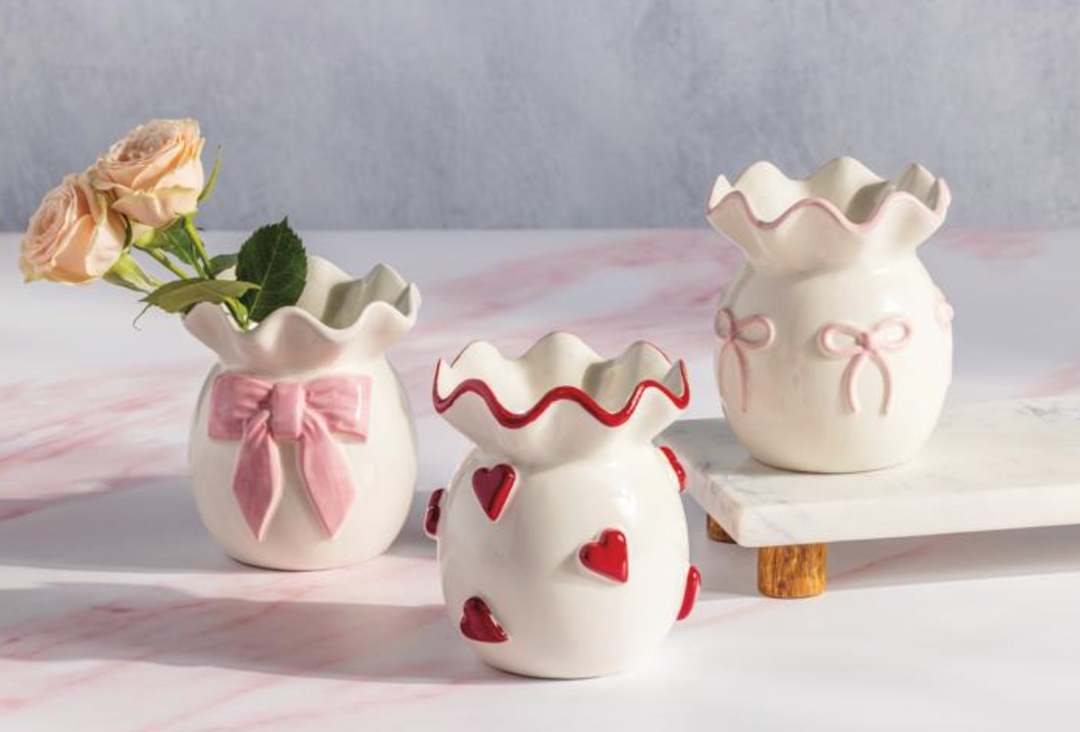 Big Bow Ruffle Bud Vase – Elegant Glass Vase with Bow Accent for Home Décor | Walker Boutique