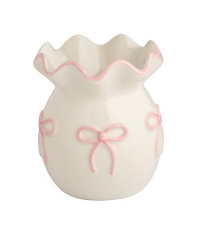 Dainty Bow Ruffle Bud Vase – Elegant Glass Vase with Bow Accent for Home Décor | Walker Boutique