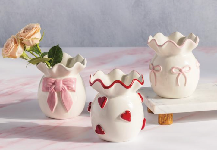 Dainty Bow Ruffle Bud Vase – Elegant Glass Vase with Bow Accent for Home Décor | Walker Boutique