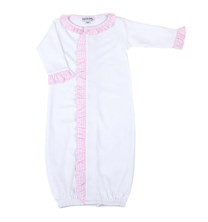 New Beginnings Pink Ruffle Converter Gown – Soft Baby Girl Newborn Sleepwear Outfit