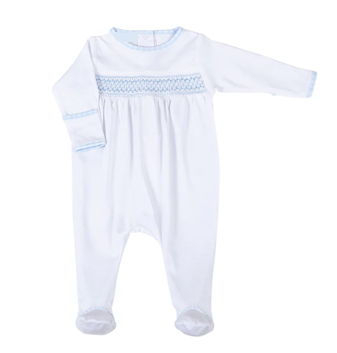 New Beginnings Blue Smocked Footie – Classic Baby Boy One-Piece Sleepwear