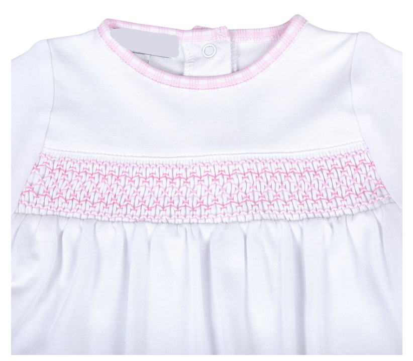 NEW BEGINNINGS PINK SMOCKED FOOTIE