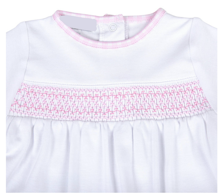 NEW BEGINNINGS PINK SMOCKED FOOTIE