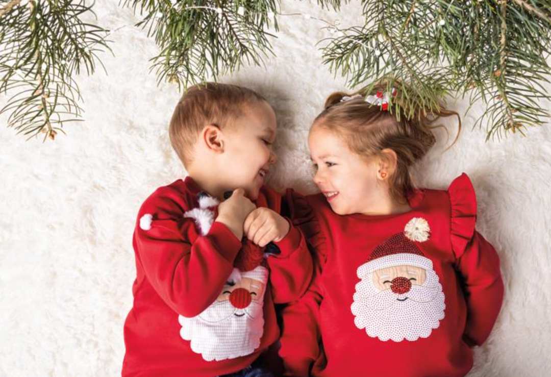 Santa Sequin Ruffle Shoulder Sweatshirt – Girls Christmas Top with Festive Sequin Design | Walker Boutique